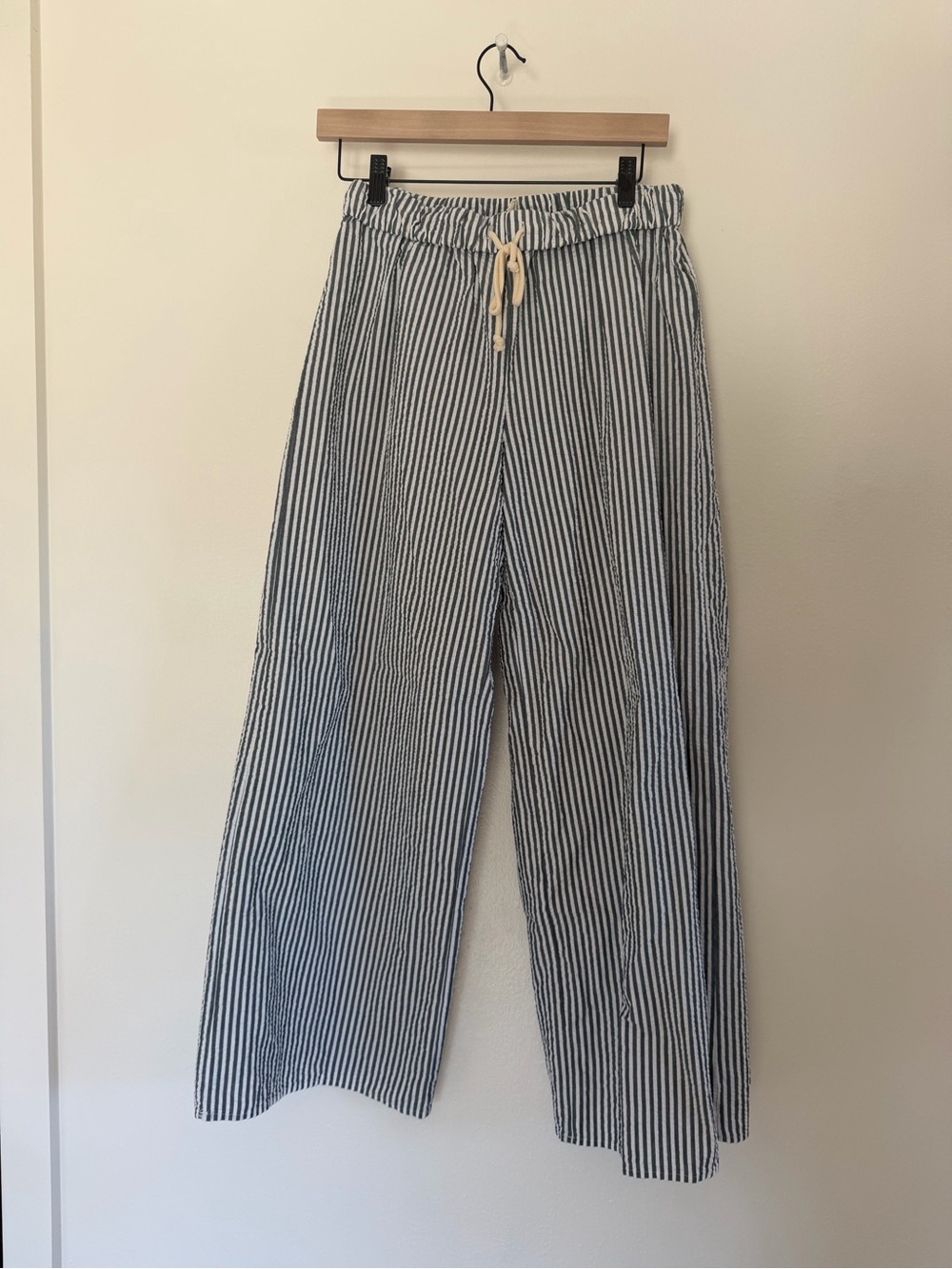 New Wide Leg Striped Fold Over Cotton Pants